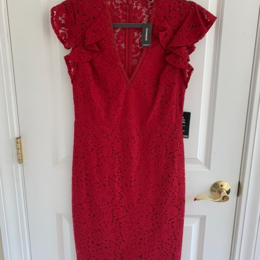 Ladies Express Dress.  Red Lace.  Size 4